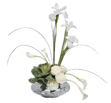 Stylized White Arrangement with Ornamental Cabbage