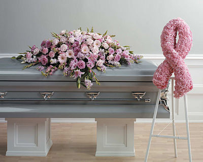 Pink Ribbon and Casket Spray Setting